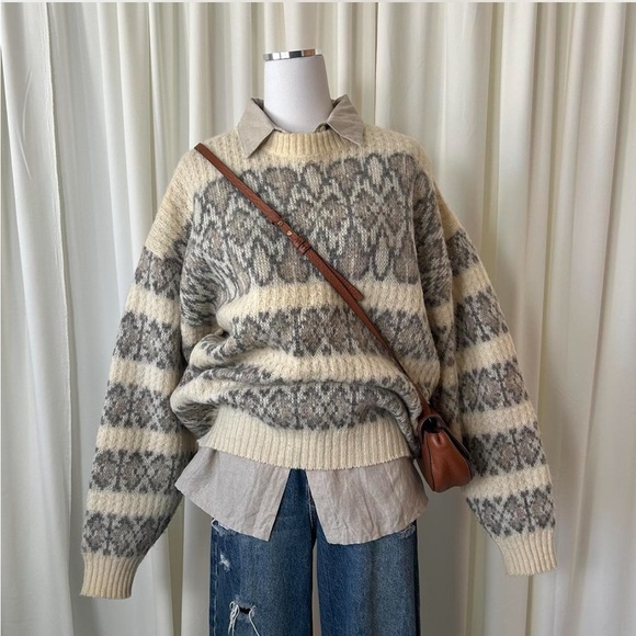 Vintage Ice Knit 100% Wool Oversized Nordic Pattern Knit size XL. - Picture 2 of 12